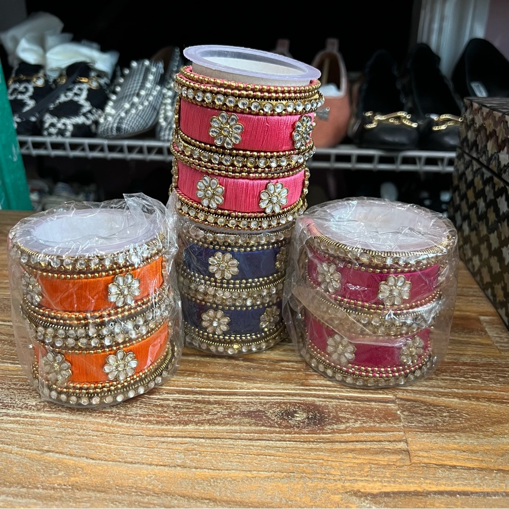 Thread and Rhinestone Bangles